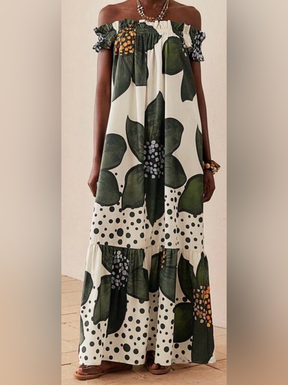 SHEIN Floral Off-The-Shoulder Maxi Dress - Size L